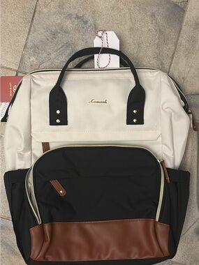 Luvable Friends Cream, Black & Brown Diaper Backpack